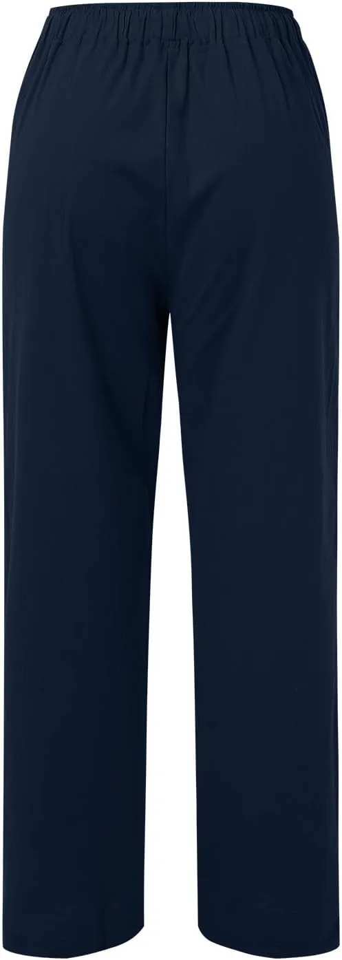 PTOLOCIF Cotton Linen Pants for Women Casual High Waist Loose Fit Drawstring Trousers with Pockets Summer Fashion Linen Pants