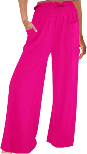 PTOLOCIF Cotton Linen Pants for Women Wide Leg Pants Casual Loose Drawstring Pant Summer Palazzo Harem Trousers with Pockets