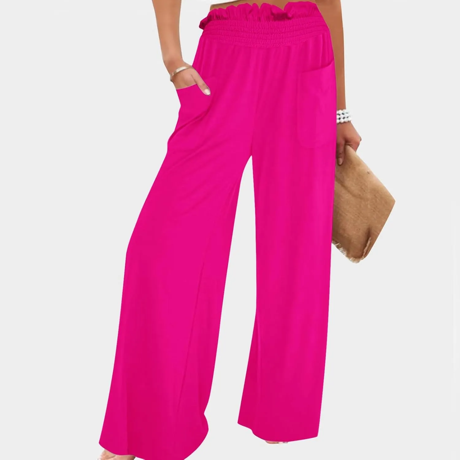 PTOLOCIF Cotton Linen Pants for Women Wide Leg Pants Casual Loose Drawstring Pant Summer Palazzo Harem Trousers with Pockets
