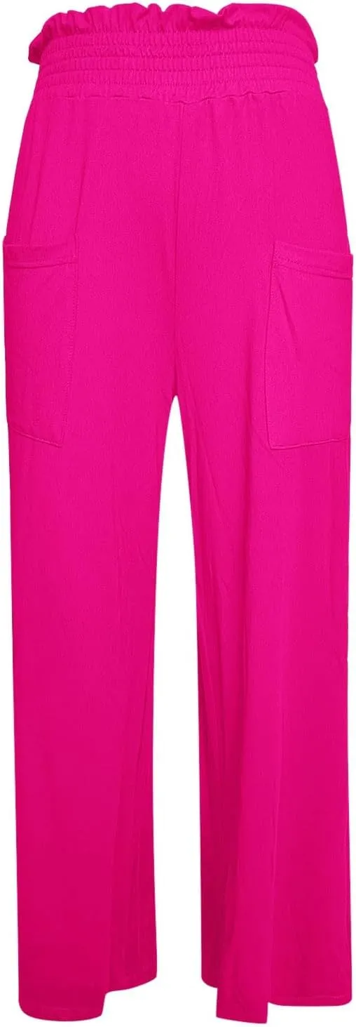 PTOLOCIF Cotton Linen Pants for Women Wide Leg Pants Casual Loose Drawstring Pant Summer Palazzo Harem Trousers with Pockets
