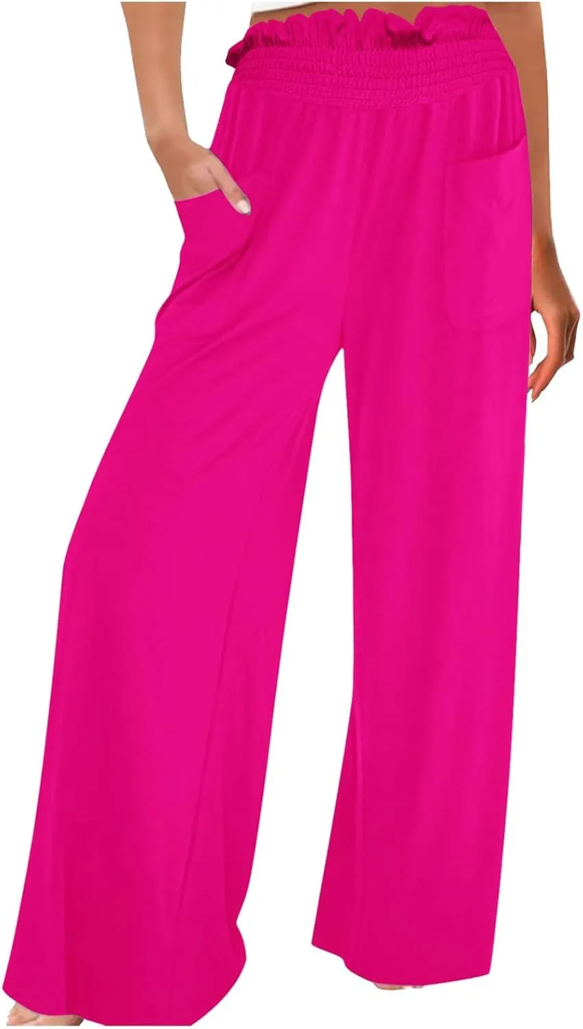 PTOLOCIF Cotton Linen Pants for Women Wide Leg Pants Casual Loose Drawstring Pant Summer Palazzo Harem Trousers with Pockets
