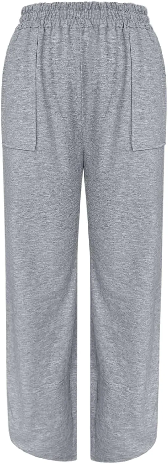 PTOLOCIF Cotton Linen Pants Women Summer Drawstring Elastic Waist Pants Wide Leg Cropped Lounge Trousers with Pockets