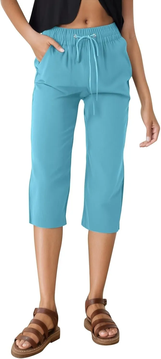 PTOLOCIF Cotton Pants for Women High Waisted Wide Leg Palazzo Pant Drawstring Casual Loose Pants Trousers with Pockets