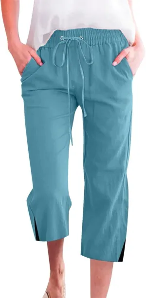PTOLOCIF Cotton Pants for Women High Waisted Wide Leg Palazzo Pant Drawstring Casual Loose Pants Trousers with Pockets
