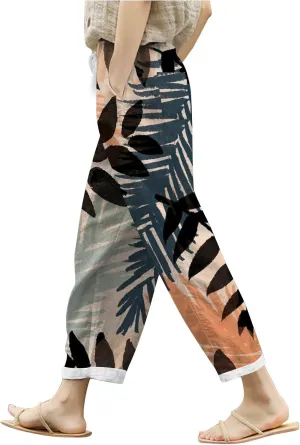 PTOLOCIF Cotton Pants for Women Summer Wide Leg Casual Loose Pant Drawstring High Waist Palazzo Pant Trousers with Pockets