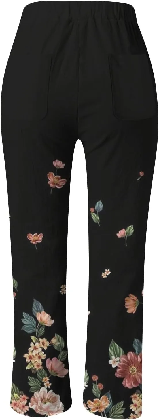 PTOLOCIF Cotton Pants for Women Summer Wide Leg Casual Loose Pant Drawstring High Waist Palazzo Pant Trousers with Pockets