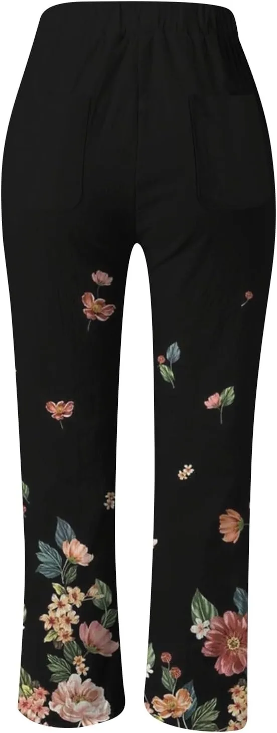 PTOLOCIF Cotton Pants for Women Summer Wide Leg Casual Loose Pant Drawstring High Waist Palazzo Pant Trousers with Pockets