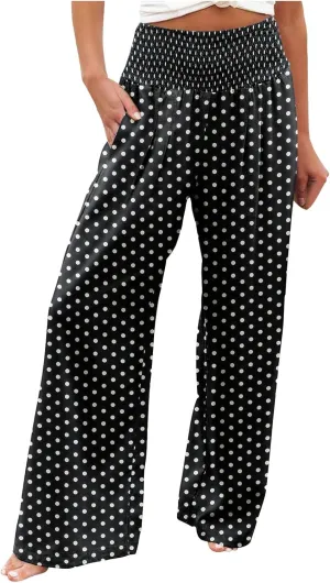 PTOLOCIF Linen Pants for Women High Waisted Long Palazzo Pants Wide Leg Cotton Linen Lounge Pant Trousers with Pockets