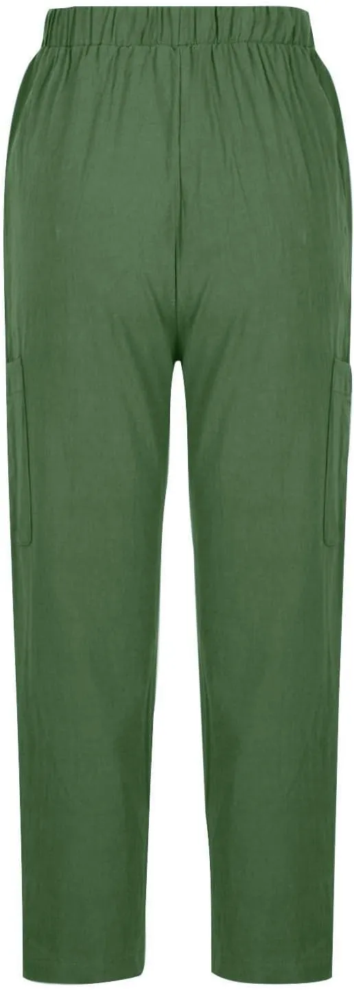 PTOLOCIF Petite Linen Pants for Women Baggy Wide Leg Trousers Casual Patchwark Elastic Waist Harem Linen Pants with Pcokets