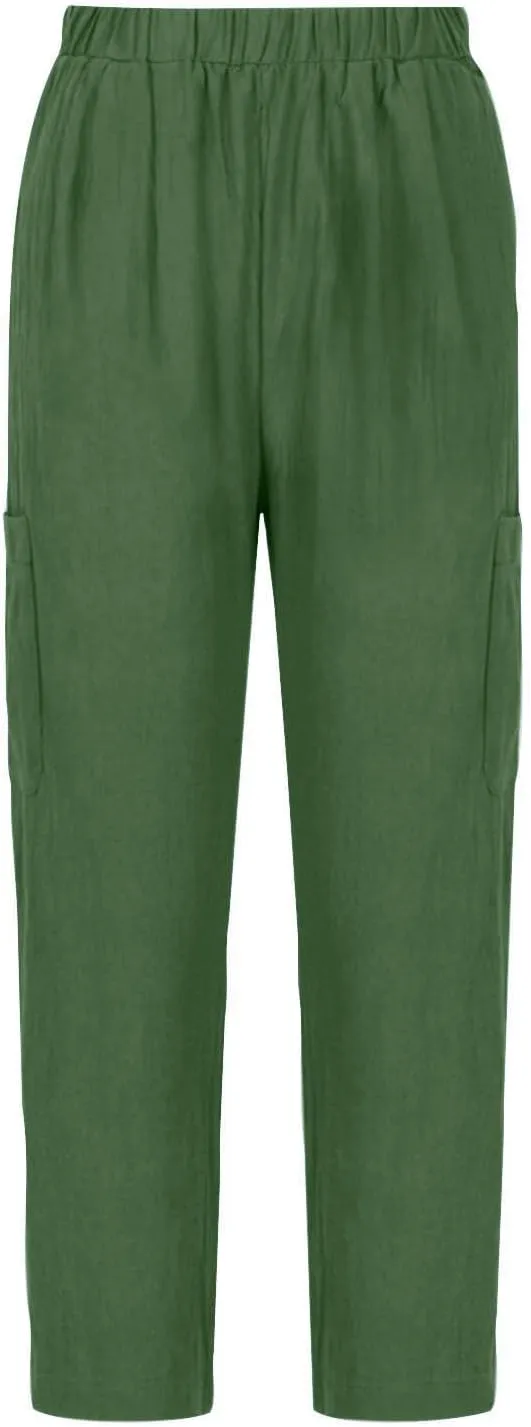 PTOLOCIF Petite Linen Pants for Women Baggy Wide Leg Trousers Casual Patchwark Elastic Waist Harem Linen Pants with Pcokets