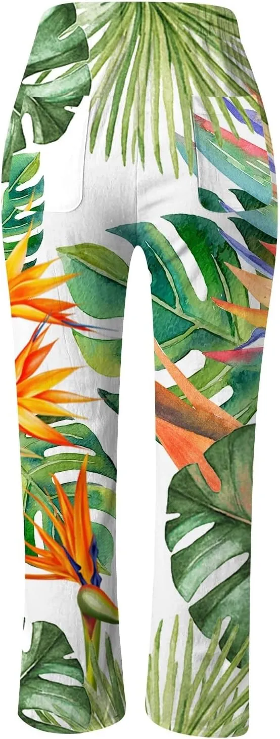 PTOLOCIF Petite Linen Pants for Women High Waisted Wide Leg Palazzo Pant Drawstring Casual Loose Pants Trousers with Pockets