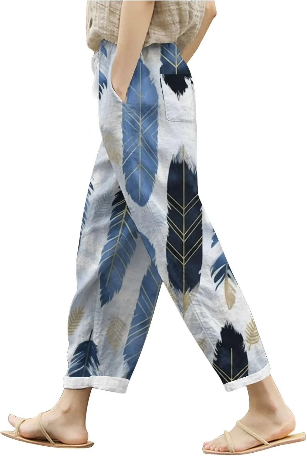 PTOLOCIF Petite Linen Pants for Women High Waisted Wide Leg Palazzo Pant Drawstring Casual Loose Pants Trousers with Pockets