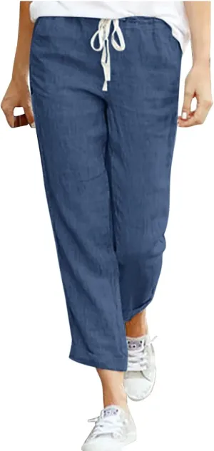 PTOLOCIF Petite Linen Pants for Women Summer Palazzo Pants Flowy Wide Leg Beach Trouser Trendy Boho Pants with Pockets