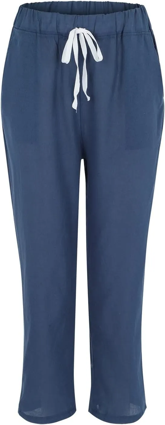 PTOLOCIF Petite Linen Pants for Women Summer Palazzo Pants Flowy Wide Leg Beach Trouser Trendy Boho Pants with Pockets