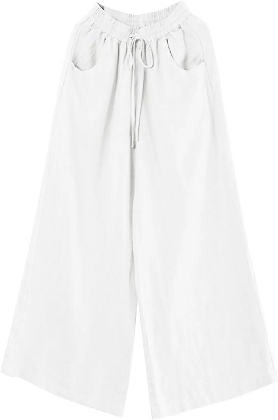 PTOLOCIF Womens Casual Cotton Linen Pants Elastic Waist Wide Leg Palazzo Pants Summer Drawstring Casual Loose Yoga Trousers