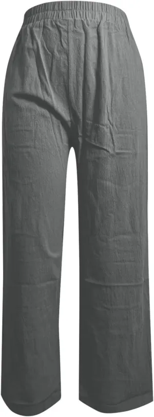 PTOLOCIF Womens Casual Cotton Linen Pants High Waist Drawstring Pants with Cotton Loose Casual Boho Trouser with Pockets