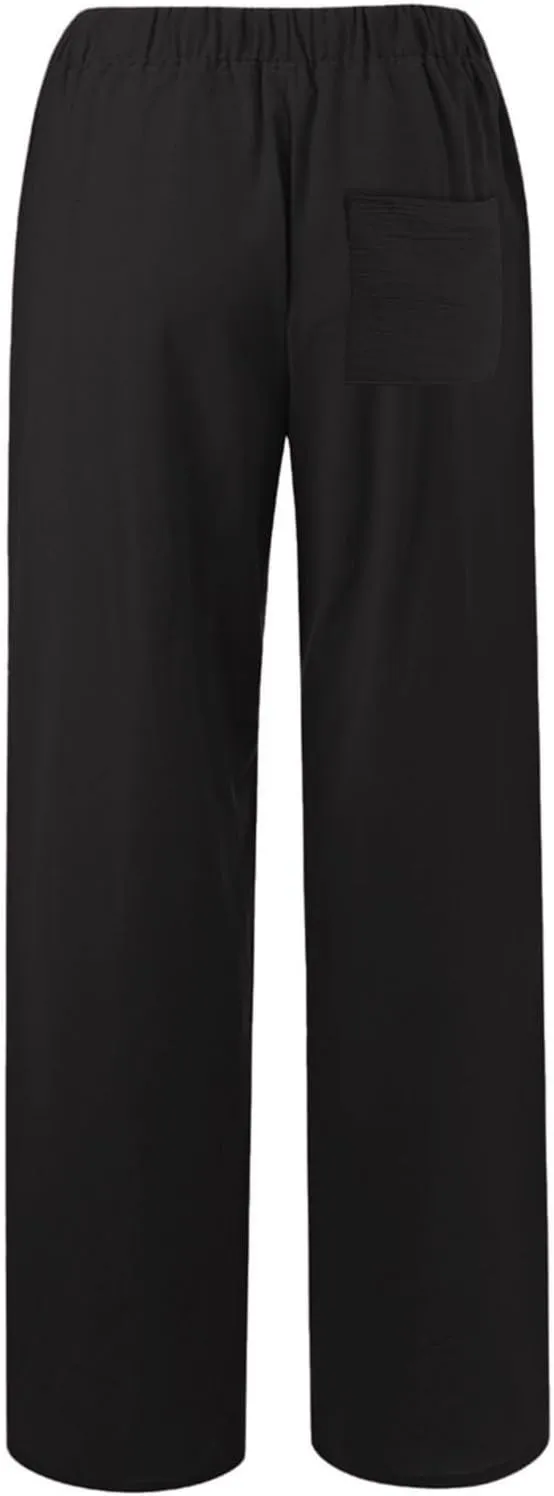 PTOLOCIF Womens Casual Linen Pants Summer Drawstring Elastic Waist Pants Wide Leg Cropped Lounge Trousers with Pockets