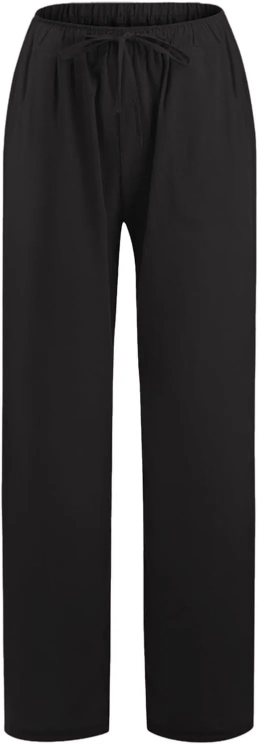 PTOLOCIF Womens Casual Linen Pants Summer Drawstring Elastic Waist Pants Wide Leg Cropped Lounge Trousers with Pockets