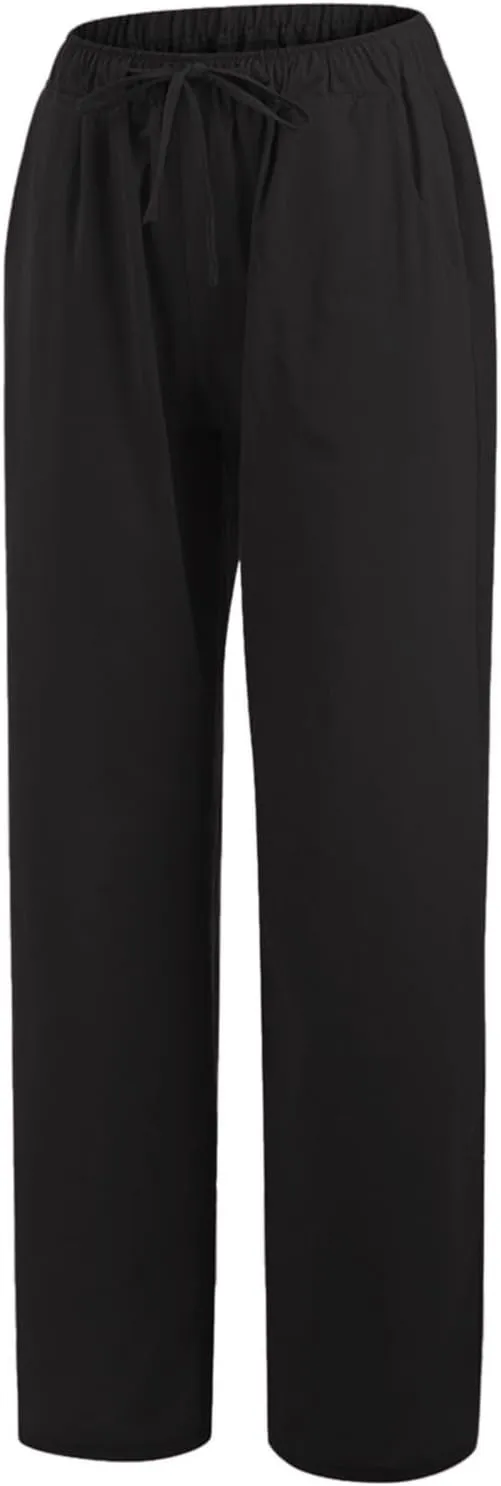 PTOLOCIF Womens Casual Linen Pants Summer Drawstring Elastic Waist Pants Wide Leg Cropped Lounge Trousers with Pockets