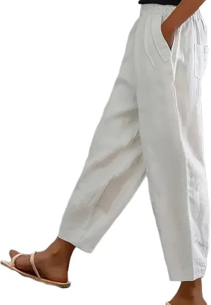 PTOLOCIF Womens Casual Linen Pants Summer Flowy High Waisted Beach Pants Flowy Wide Leg Palazzo Trousers with Pcokets