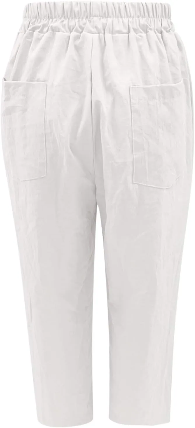 PTOLOCIF Womens Casual Linen Pants Summer Flowy High Waisted Beach Pants Flowy Wide Leg Palazzo Trousers with Pcokets