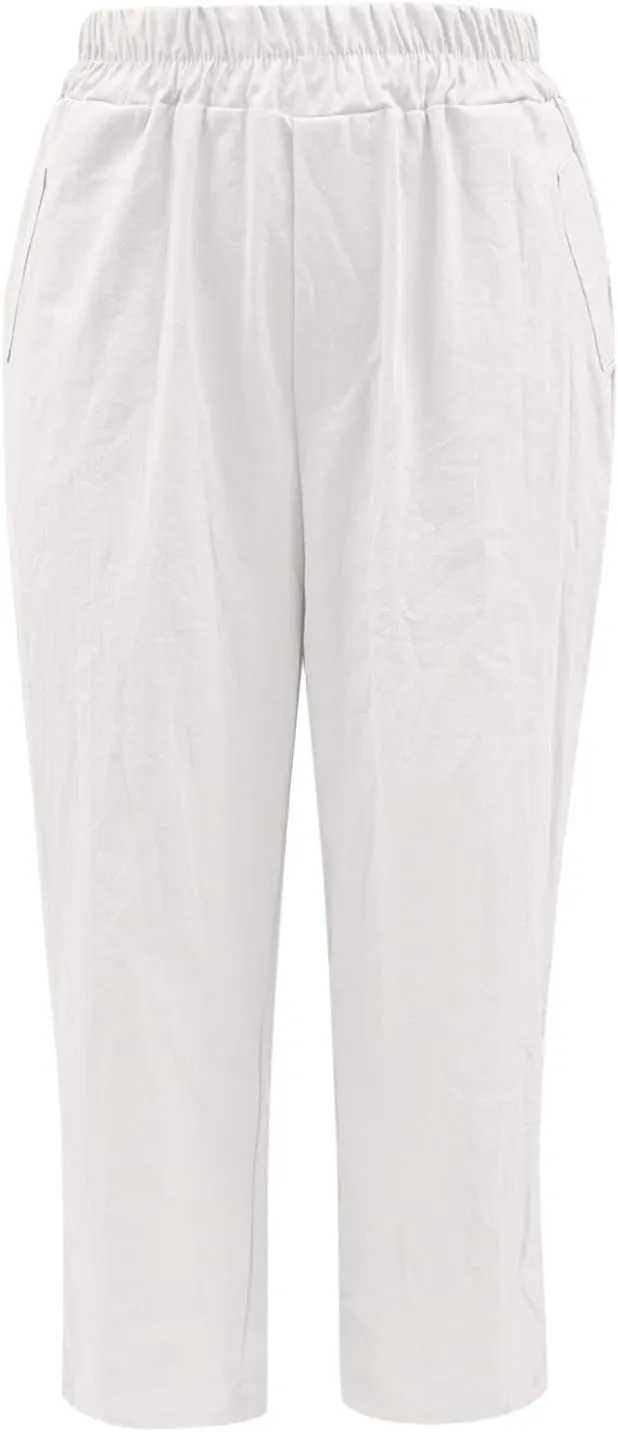 PTOLOCIF Womens Casual Linen Pants Summer Flowy High Waisted Beach Pants Flowy Wide Leg Palazzo Trousers with Pcokets
