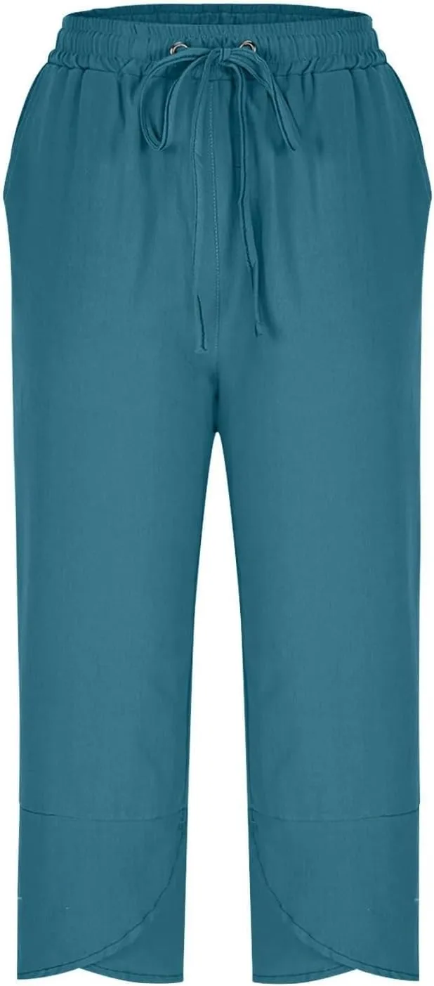 PTOLOCIF Womens Cotton Linen Pants Drawstring Elastic Waist Palazzo Pants Casual Flowy Wide Leg Trousers with Pockets