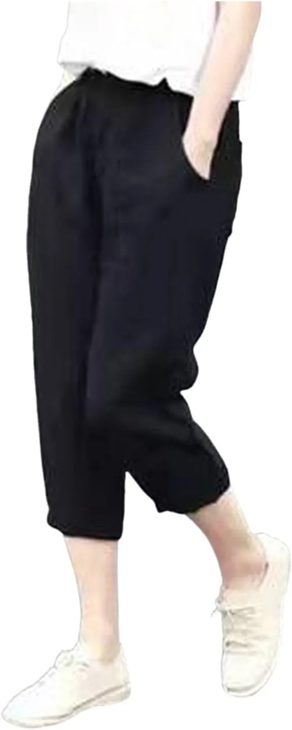 PTOLOCIF Womens Cotton Linen Pants Straight Leg Dress Pants High Waist Cotton Linen Pant Flowy Wide Leg Summer Boho Trousers