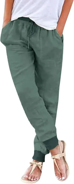 PTOLOCIF Women's Cotton Linen Pants Summer Baggy Boho Casual Palazzo Pants Wide Leg Long Lounge Trousers with Pockets