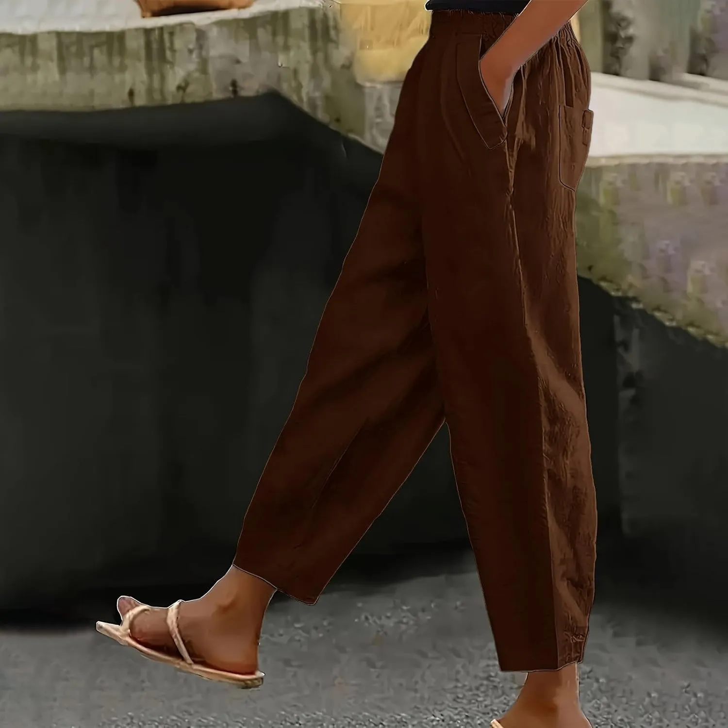 PTOLOCIF Women's Cotton Linen Pants Wide Leg Pants Casual Loose Drawstring Pant Summer Palazzo Harem Trousers with Pockets