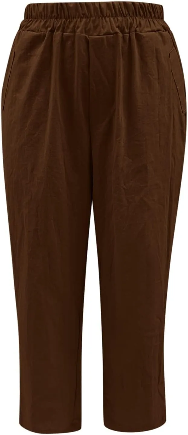 PTOLOCIF Women's Cotton Linen Pants Wide Leg Pants Casual Loose Drawstring Pant Summer Palazzo Harem Trousers with Pockets