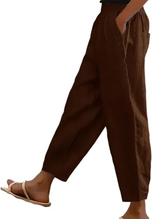 PTOLOCIF Women's Cotton Linen Pants Wide Leg Pants Casual Loose Drawstring Pant Summer Palazzo Harem Trousers with Pockets