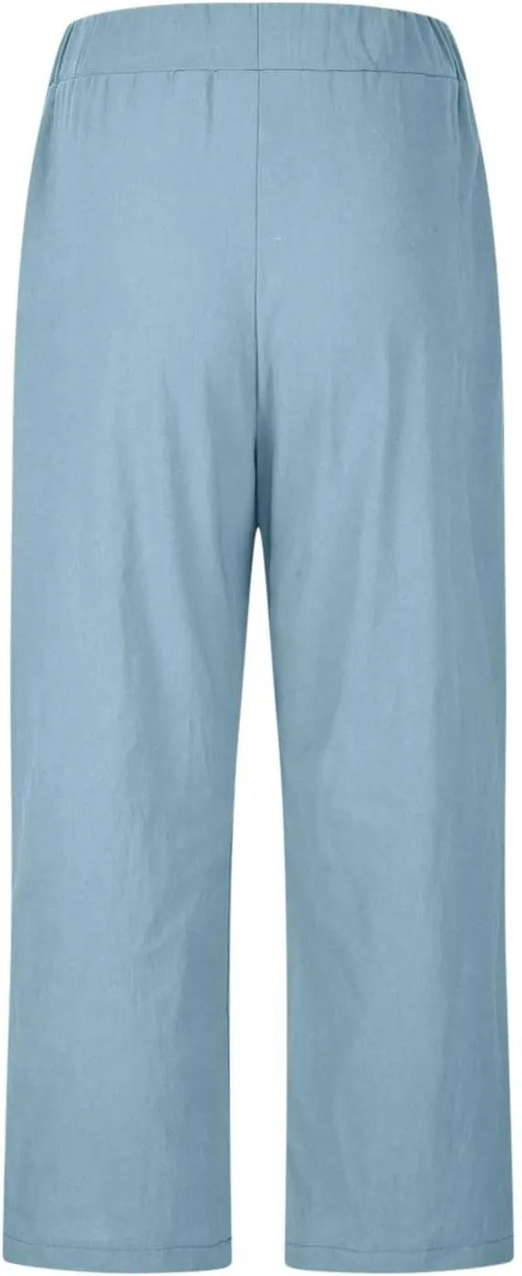 PTOLOCIF Women's Linen Blend Pants Straight Leg Dress Pants High Waist Cotton Linen Pant Flowy Wide Leg Summer Boho Trousers