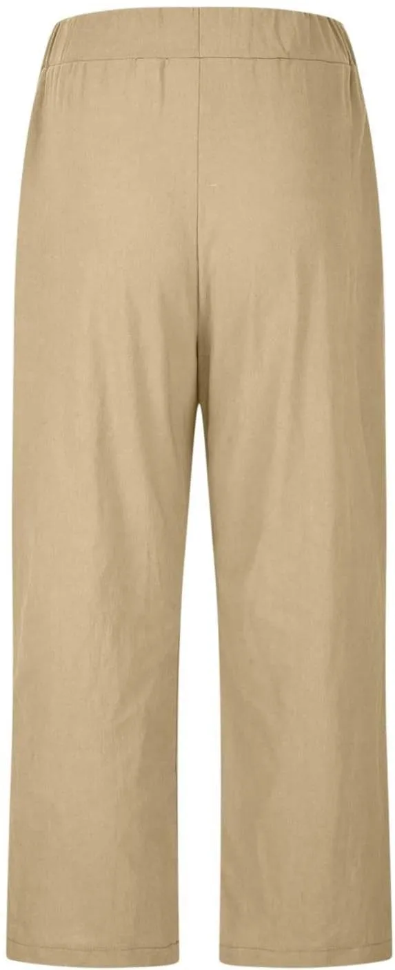 PTOLOCIF Women's Linen Blend Pants Straight Leg Dress Pants High Waist Cotton Linen Pant Flowy Wide Leg Summer Boho Trousers