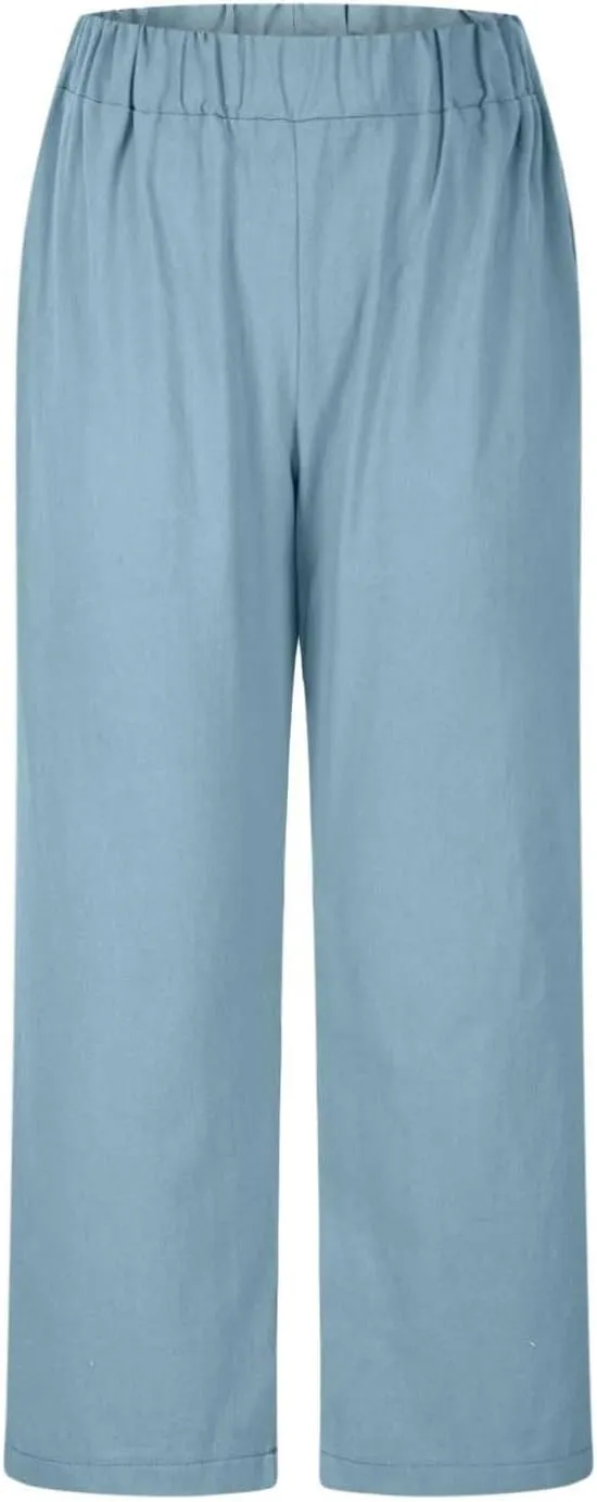 PTOLOCIF Women's Linen Blend Pants Straight Leg Dress Pants High Waist Cotton Linen Pant Flowy Wide Leg Summer Boho Trousers