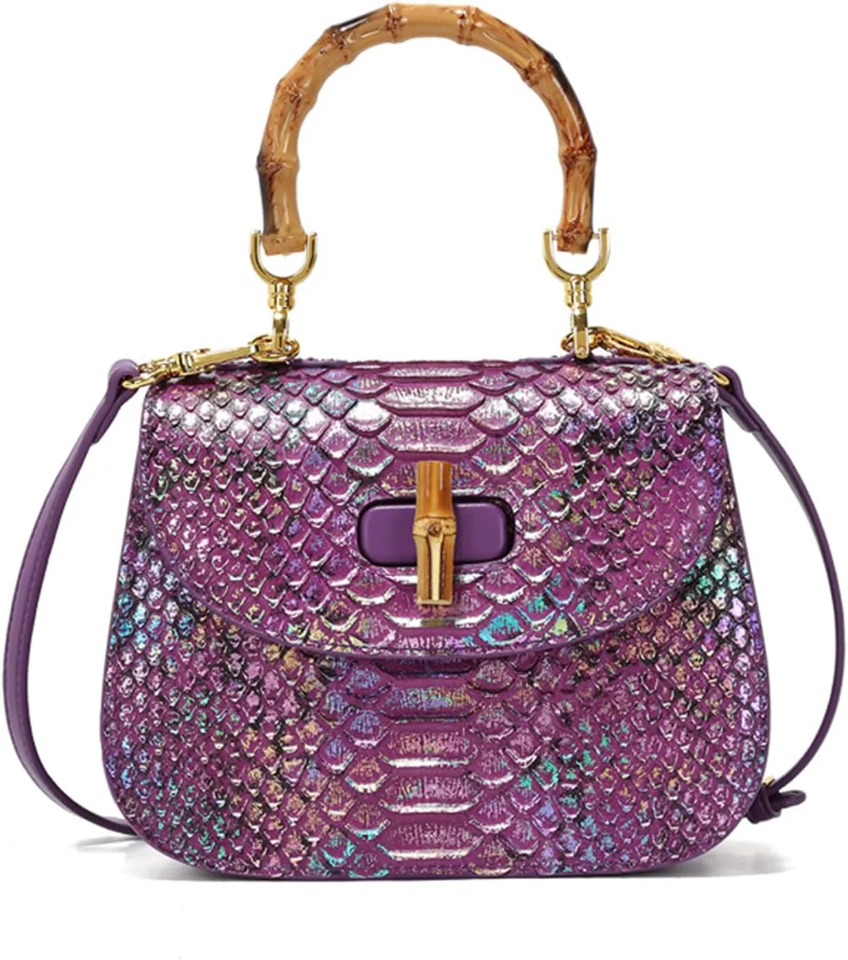 PU Leather Crocodile Pattern Saddle Bags for Women Top Handle Bamboo Design Handbags Ladies Dinner Party Shoulder Bag