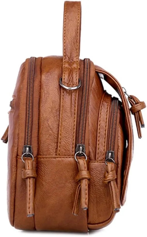 Pu Vintage Shoulder Bag Satchel Bag Brown Fashionable Packsack Pu Leather Backpack