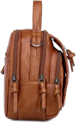Pu Vintage Shoulder Bag Satchel Bag Brown Fashionable Packsack Pu Leather Backpack