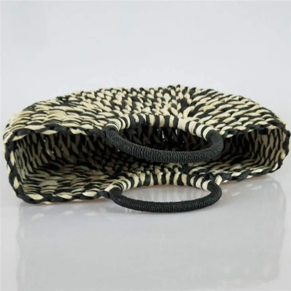 QZUnique Hand-woven Straw Bag Women Summer Beach Handbag Purse Retro Rattan Tote Clutch Travel Bag with Wood Round Top Handle