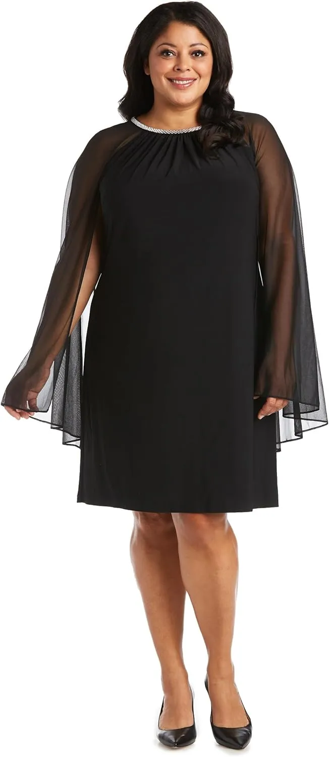 R&M Richards Womens Plus Chiffon Embellished Cocktail and Party Dress