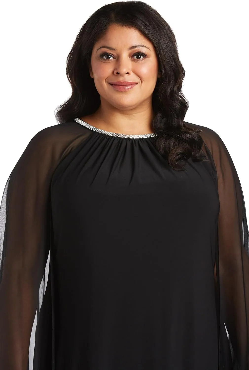 R&M Richards Womens Plus Chiffon Embellished Cocktail and Party Dress