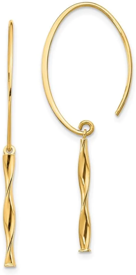 Real 14k Yellow Gold Twist Bar Dangle Earrings