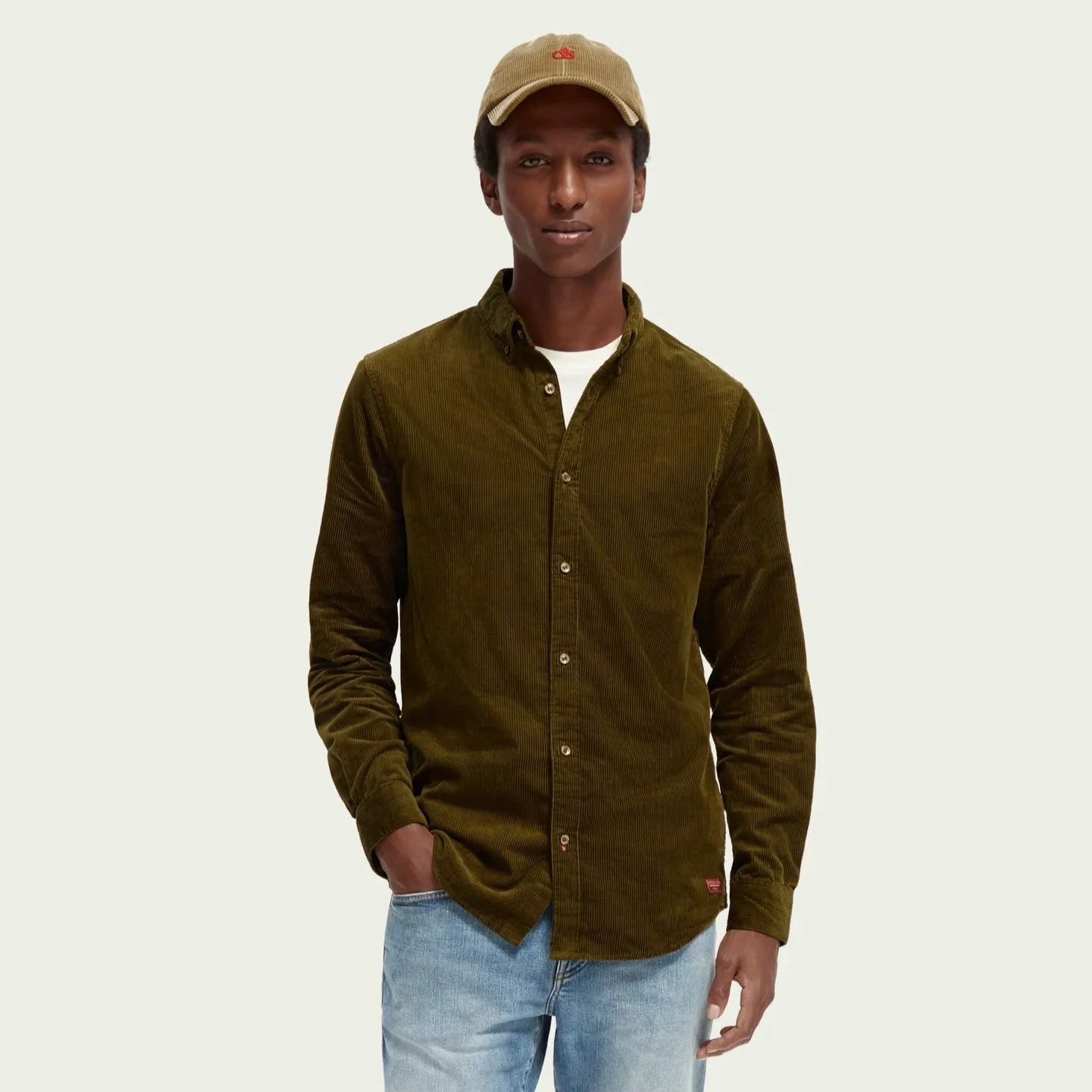 Regular Fit Cotton Corduroy Shirt (Military)