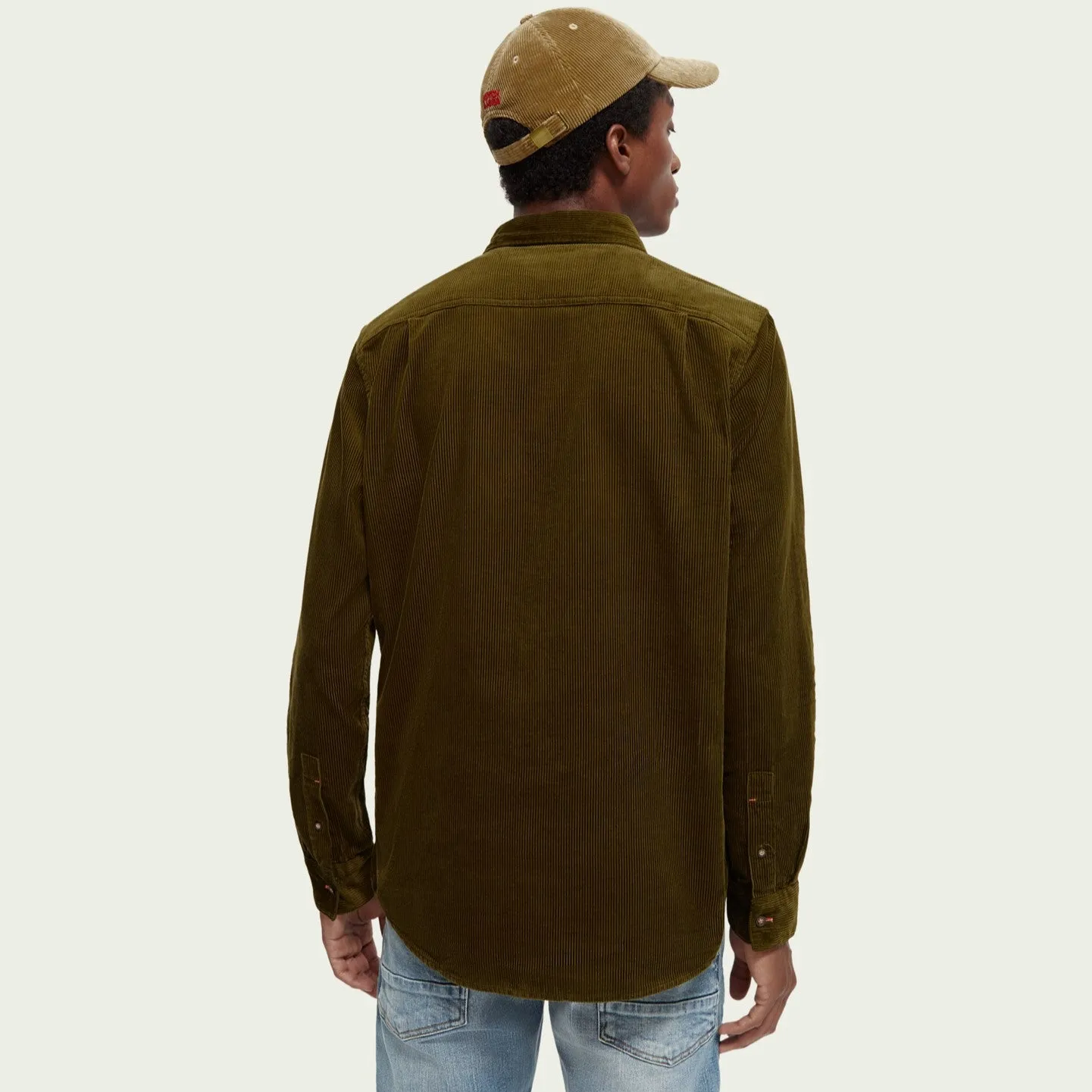 Regular Fit Cotton Corduroy Shirt (Military)