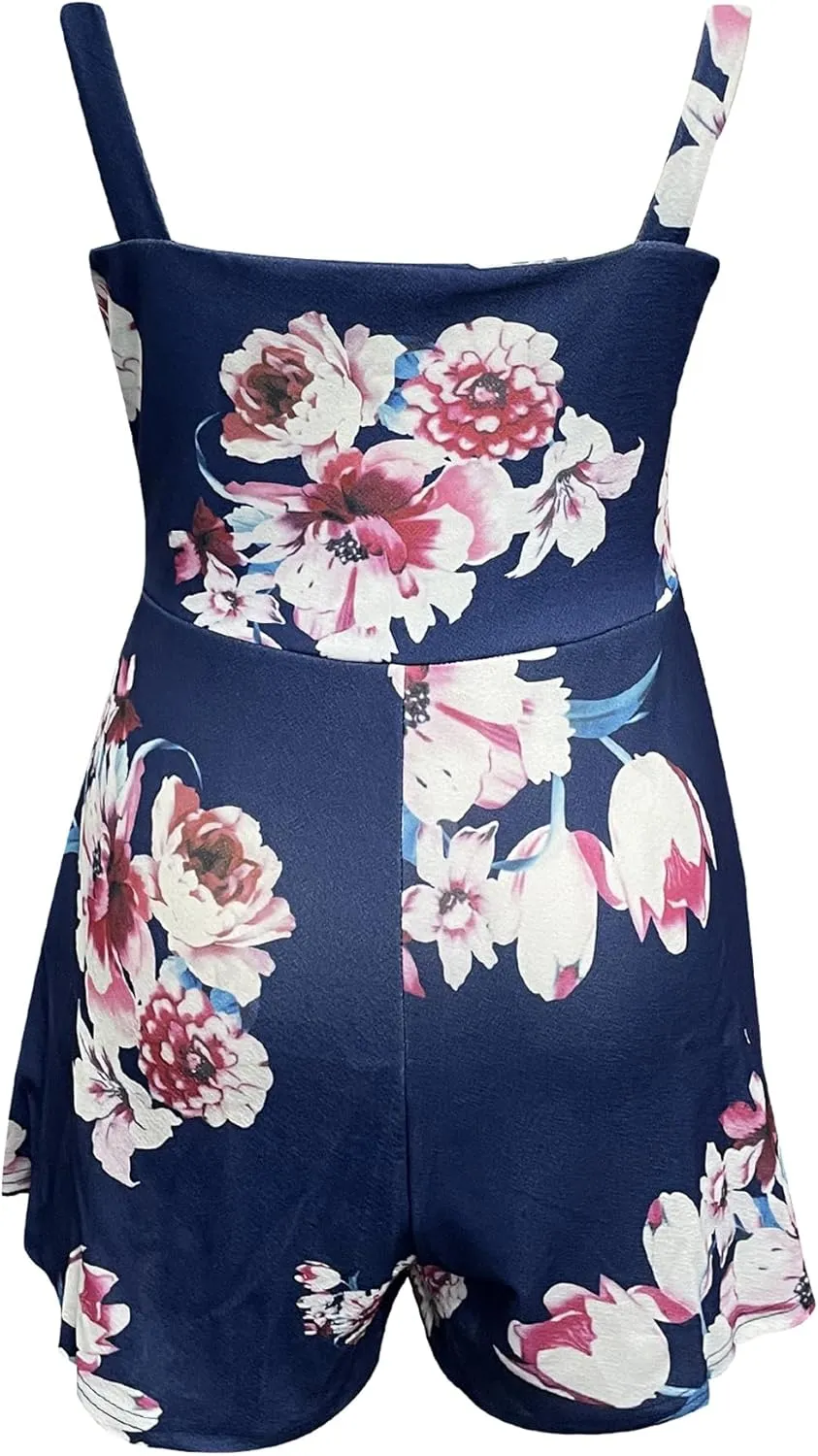 Relipop Women's Jumpsuits Floral Print Spaghetti Straps Sleeveless V Neck Front Tie Knot Rompers 2025 Beach Vacation Outfits