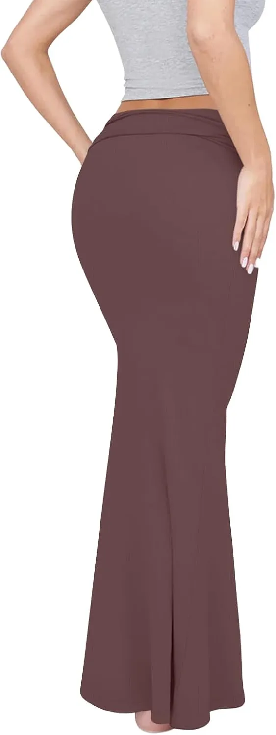 REORIA Women's Sexy Fold Over High Waisted Lounge Long Skirts Elegant Going Out Bodycon Maxi Skirts