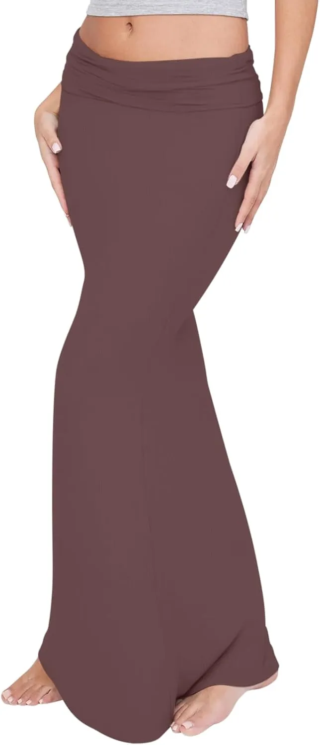 REORIA Women's Sexy Fold Over High Waisted Lounge Long Skirts Elegant Going Out Bodycon Maxi Skirts