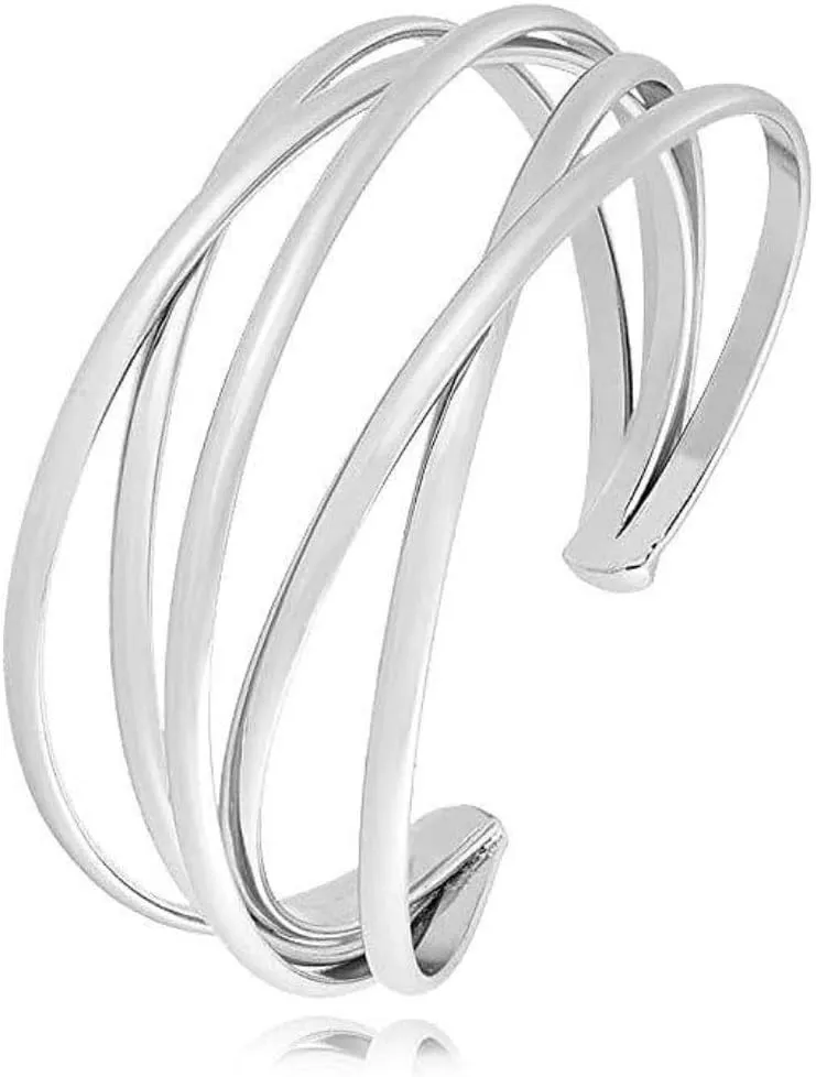 Rrdaily Twisted Gold Cuff Bracelet for Women,Open Wide Wire Bracelets Multi-layer Adjustable Cross Wire Bangle Bracelet Fashion Jewelry