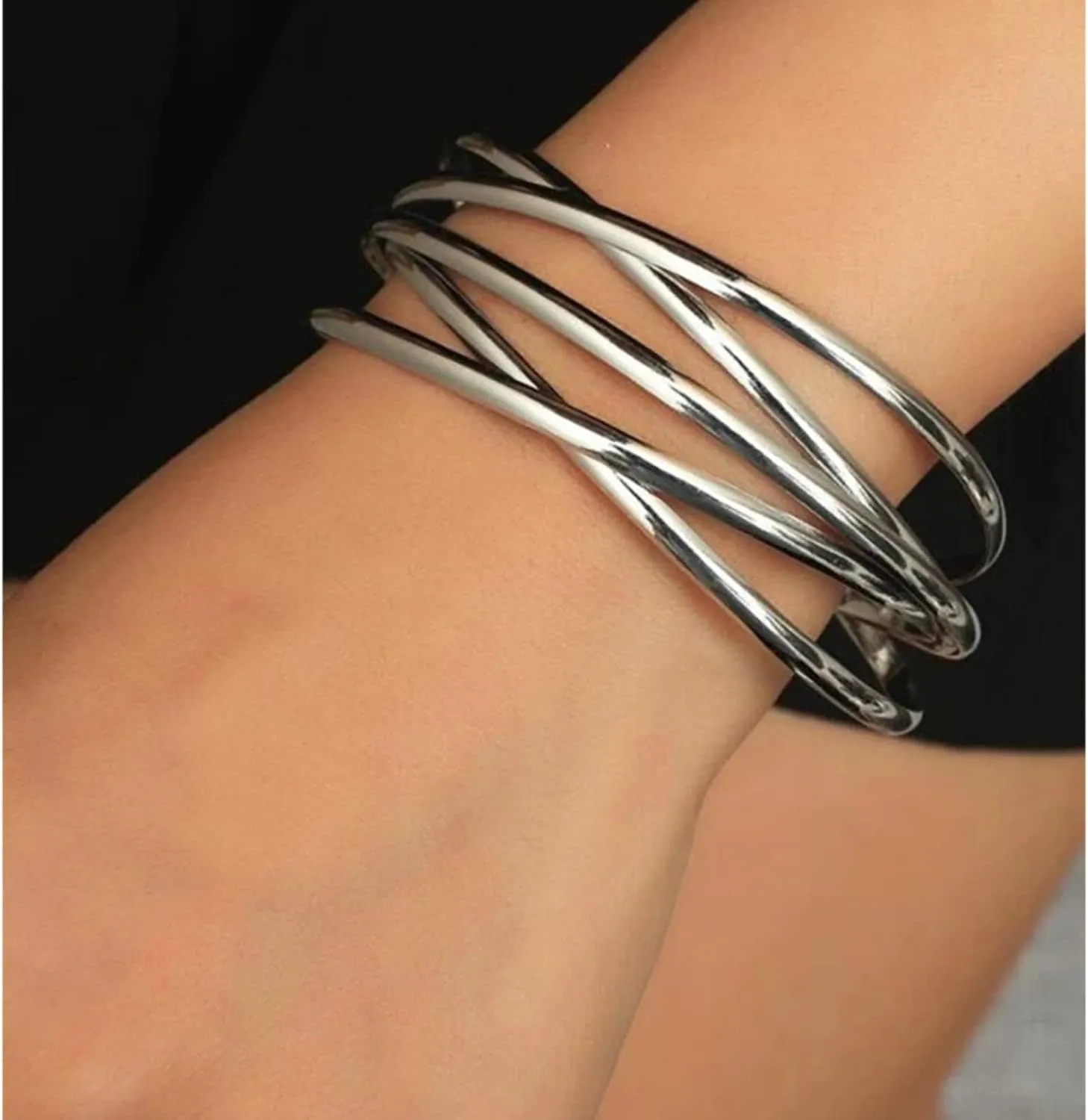 Rrdaily Twisted Gold Cuff Bracelet for Women,Open Wide Wire Bracelets Multi-layer Adjustable Cross Wire Bangle Bracelet Fashion Jewelry