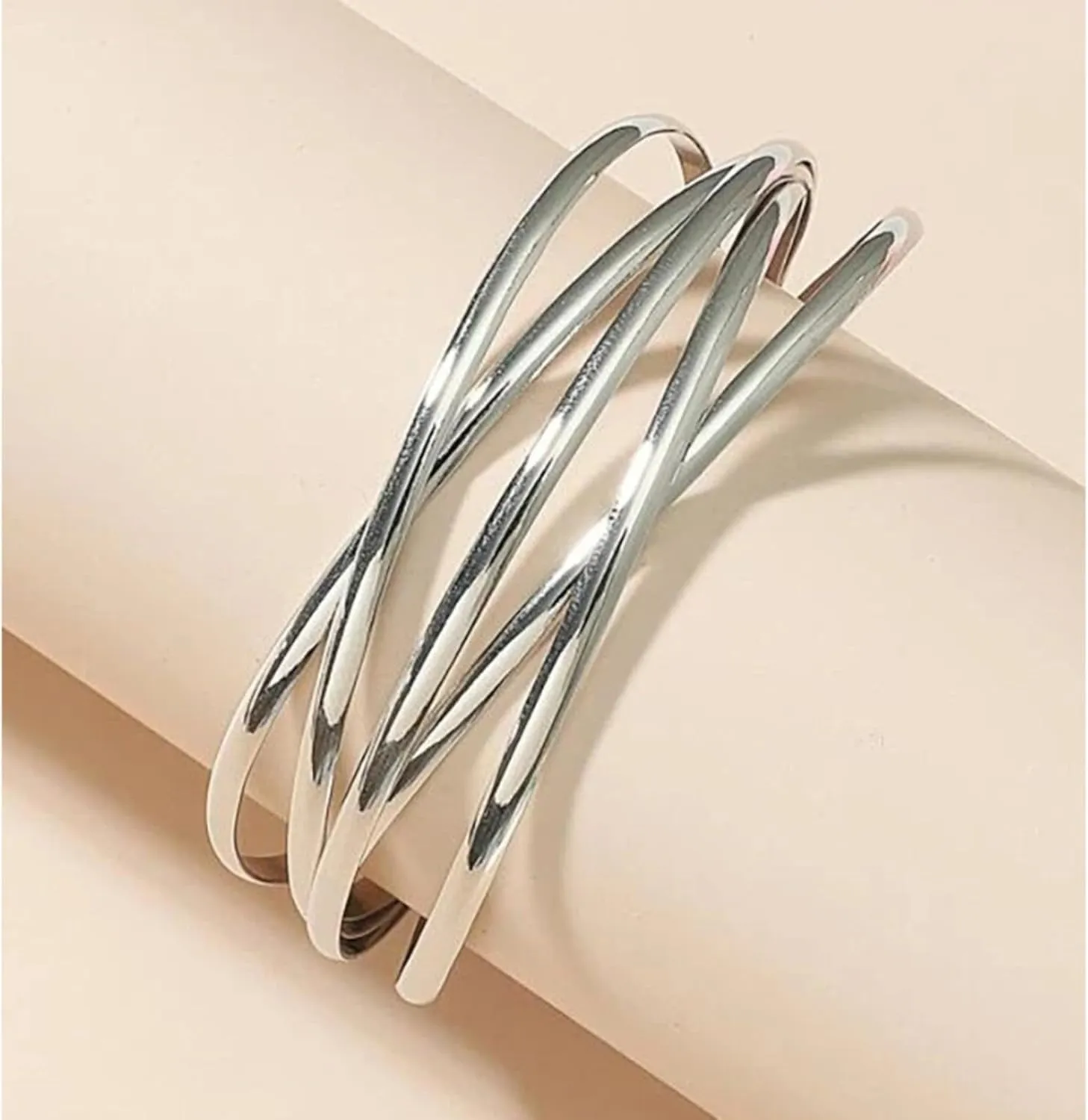 Rrdaily Twisted Gold Cuff Bracelet for Women,Open Wide Wire Bracelets Multi-layer Adjustable Cross Wire Bangle Bracelet Fashion Jewelry